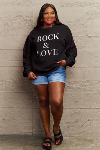 Simply Love Full Size ROCK & LOVE Round Neck Sweatshirt