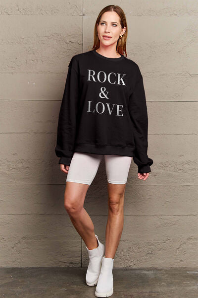 Simply Love Full Size ROCK & LOVE Round Neck Sweatshirt