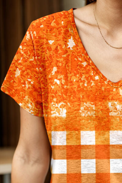 Checkered V-Neck Short Sleeve T-Shirt
