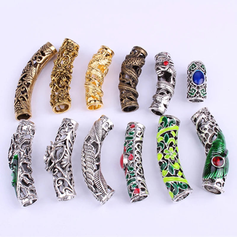 3 Pcs/set Hollow Long Pendant Hair Braid Dreadlock Copper Large Hole Beads Wig Jewelry Reggae Braid Decoration Hair Ring