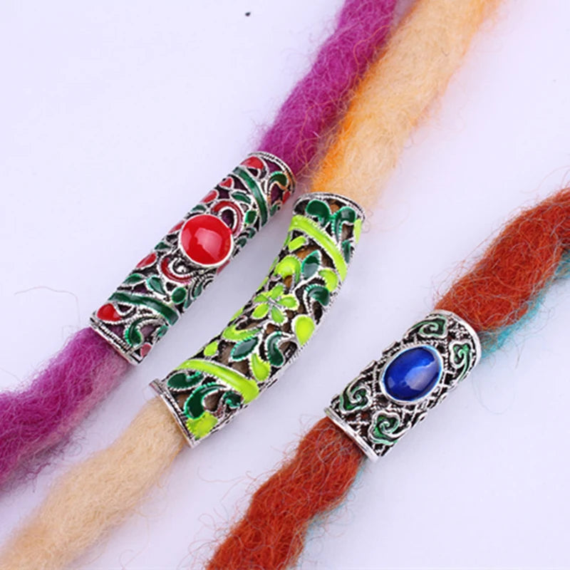 3 Pcs/set Hollow Long Pendant Hair Braid Dreadlock Copper Large Hole Beads Wig Jewelry Reggae Braid Decoration Hair Ring