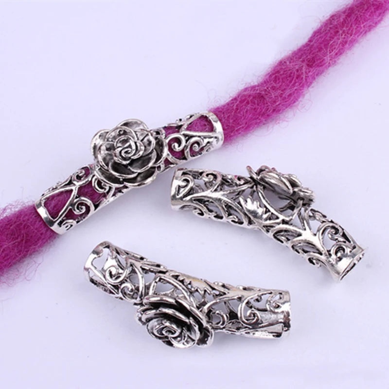 3 Pcs/set Hollow Long Pendant Hair Braid Dreadlock Copper Large Hole Beads Wig Jewelry Reggae Braid Decoration Hair Ring