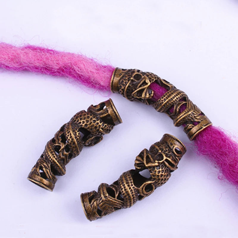 3 Pcs/set Hollow Long Pendant Hair Braid Dreadlock Copper Large Hole Beads Wig Jewelry Reggae Braid Decoration Hair Ring