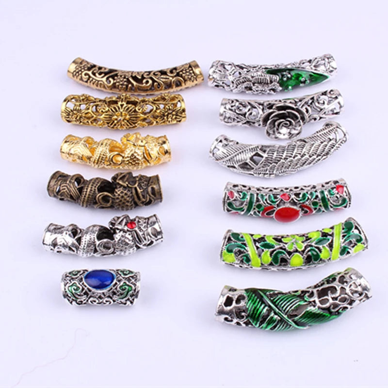 3 Pcs/set Hollow Long Pendant Hair Braid Dreadlock Copper Large Hole Beads Wig Jewelry Reggae Braid Decoration Hair Ring