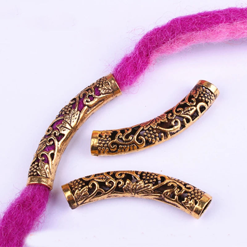 3 Pcs/set Hollow Long Pendant Hair Braid Dreadlock Copper Large Hole Beads Wig Jewelry Reggae Braid Decoration Hair Ring