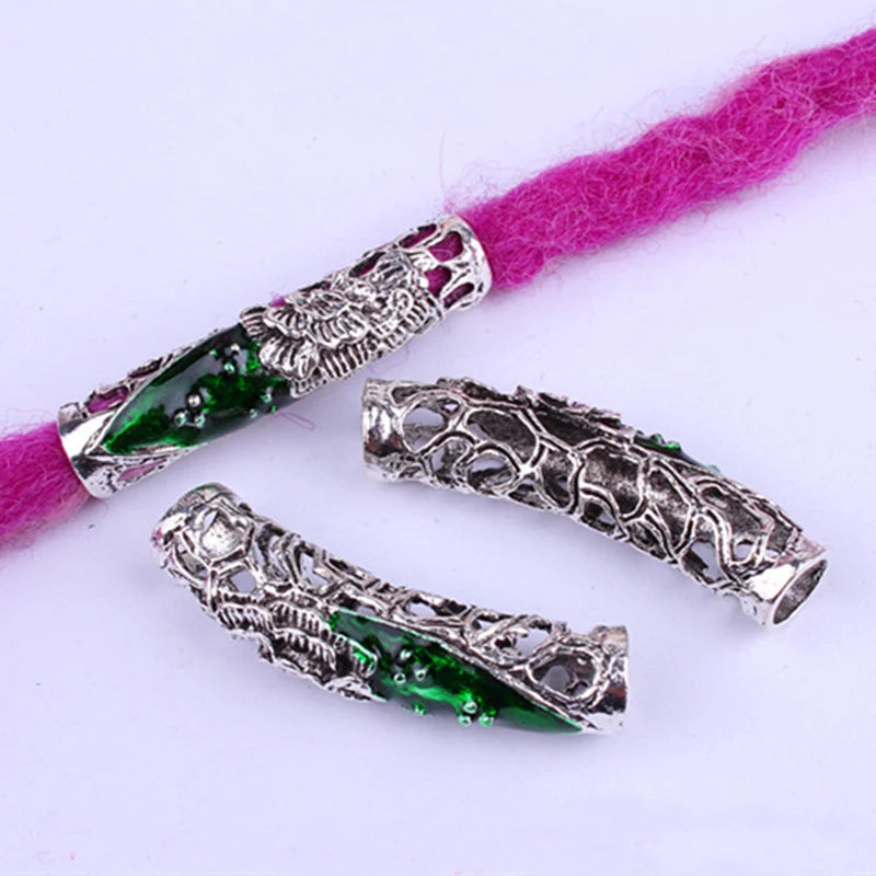 3 Pcs/set Hollow Long Pendant Hair Braid Dreadlock Copper Large Hole Beads Wig Jewelry Reggae Braid Decoration Hair Ring