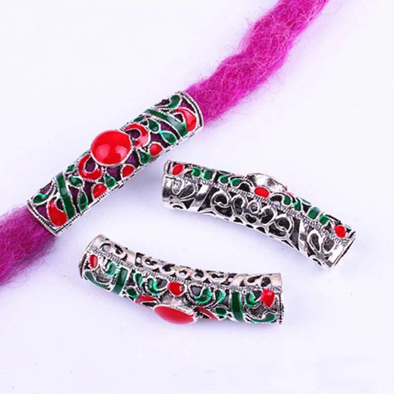 3 Pcs/set Hollow Long Pendant Hair Braid Dreadlock Copper Large Hole Beads Wig Jewelry Reggae Braid Decoration Hair Ring