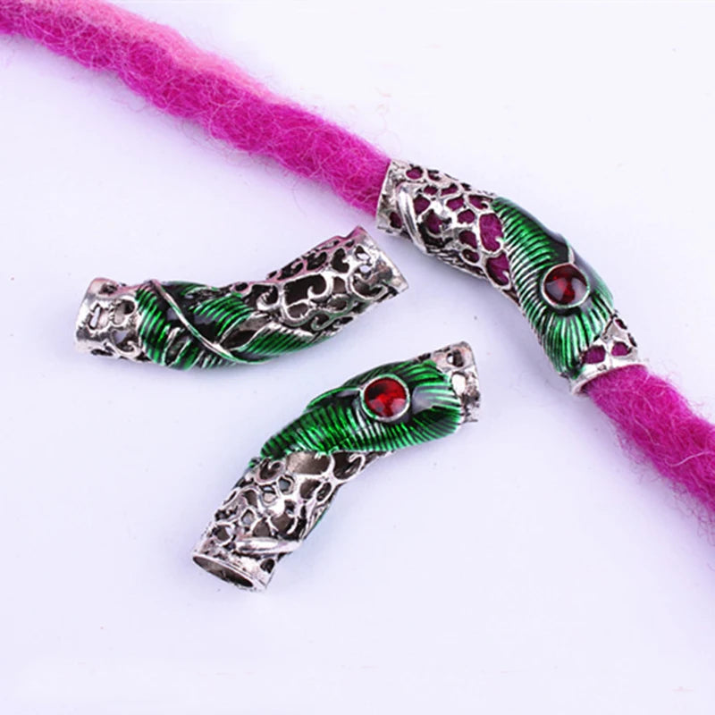 3 Pcs/set Hollow Long Pendant Hair Braid Dreadlock Copper Large Hole Beads Wig Jewelry Reggae Braid Decoration Hair Ring