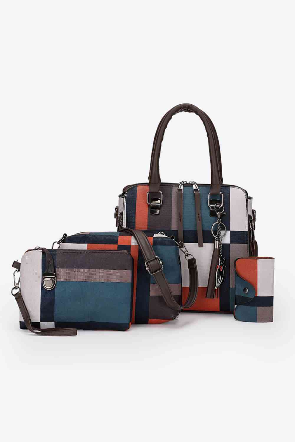 4-Piece Color Block PU Leather Bag Set - Enhance Your Attire.