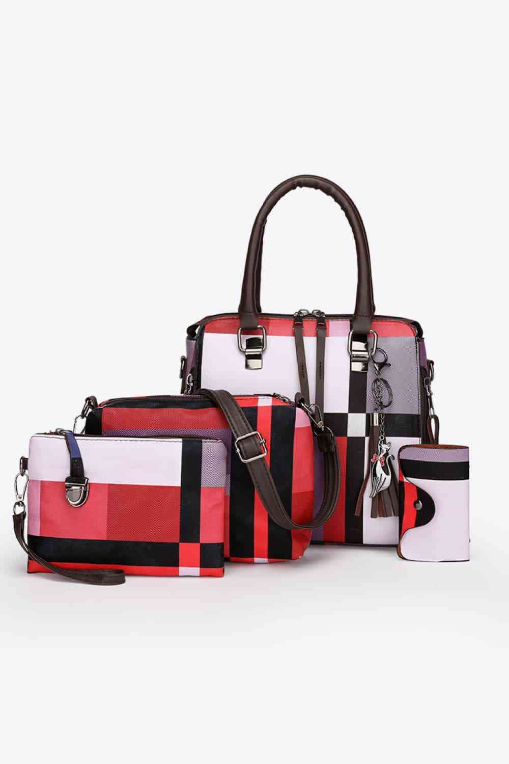 4-Piece Color Block PU Leather Bag Set - Enhance Your Attire.