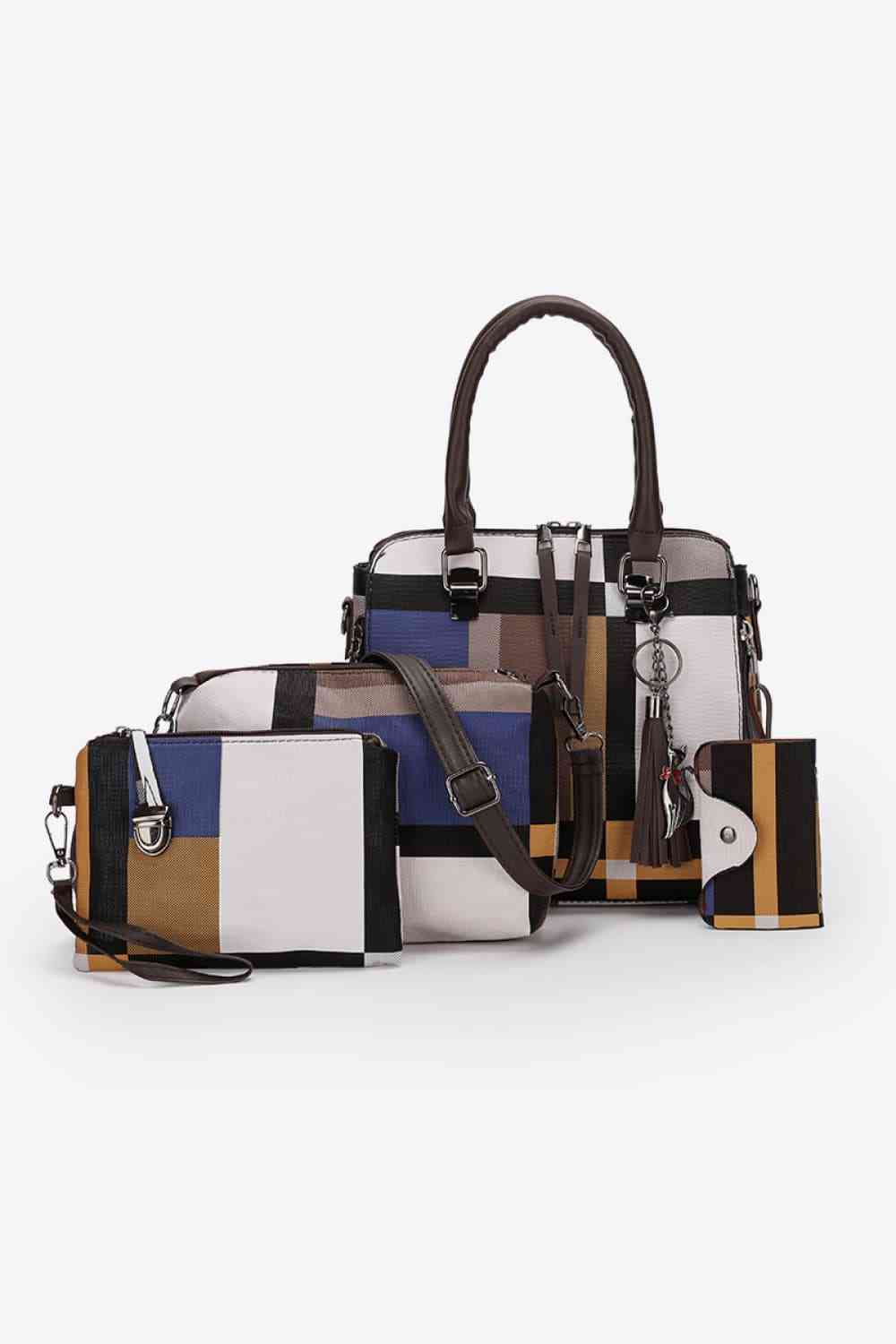 4-Piece Color Block PU Leather Bag Set - Enhance Your Attire.