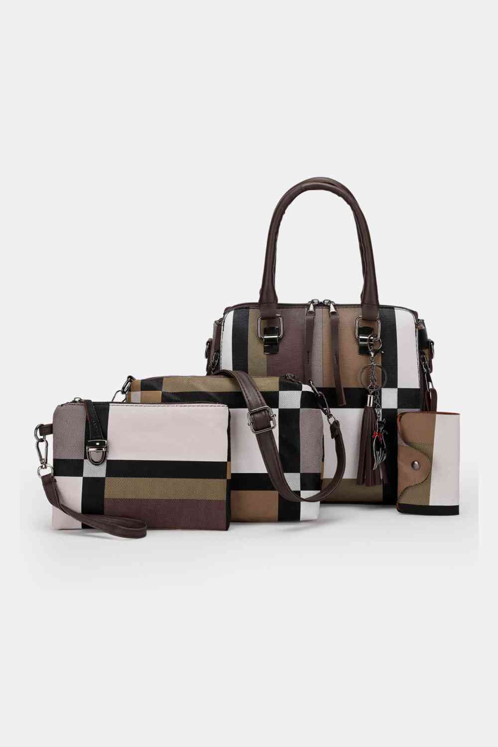 4-Piece Color Block PU Leather Bag Set - Enhance Your Attire.